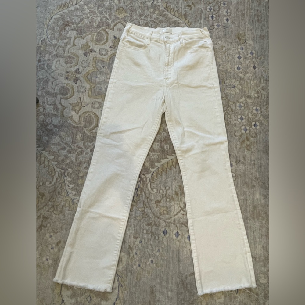 MOTHER White Ankle Cropped Jeans Solid Denim